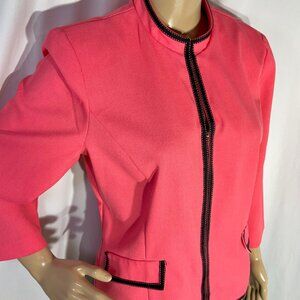 Perceptions Size 12 Zippered Blazer Coral 3/4 Sleeve with Black Trim Womens